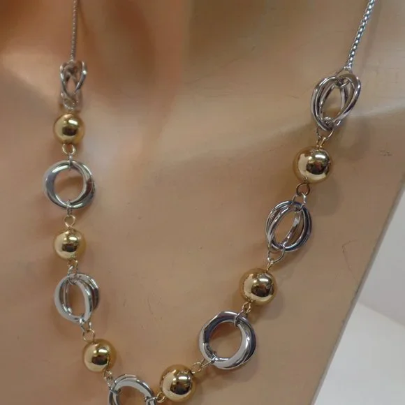 Cato Goldtone & Silvertone Large Link & Ball Necklace Adj to 19" - Picture 3 of 11